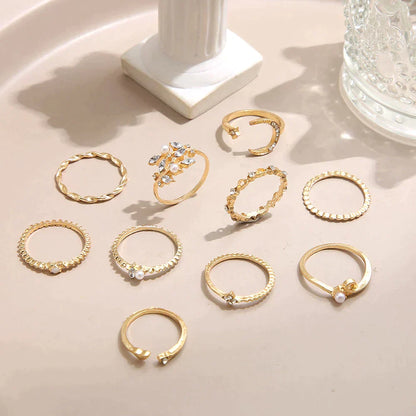 10-Piece Boho Ring Collection in Silver and Gold