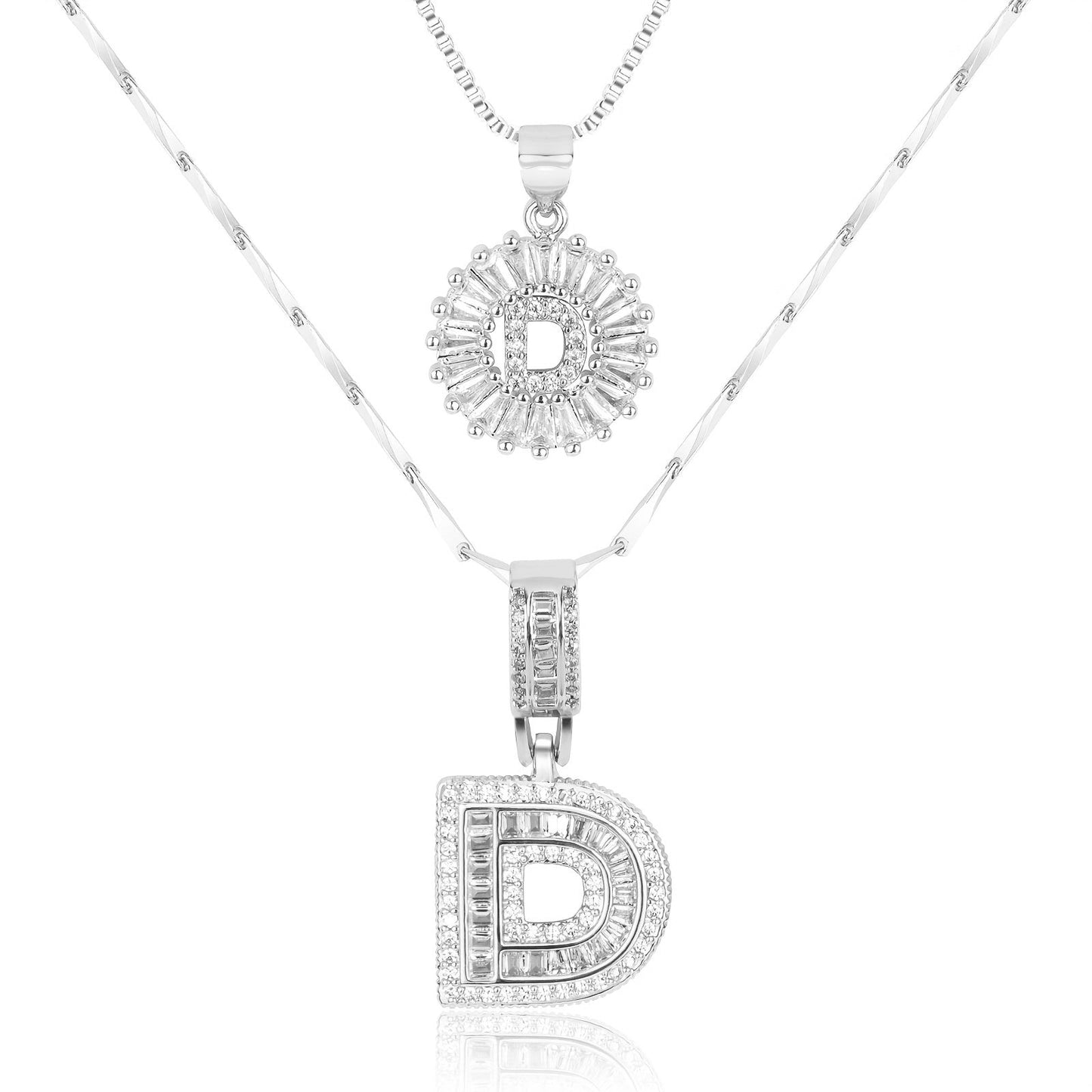 Set of 2 - 14k Gold Initial Necklaces with Diamonds