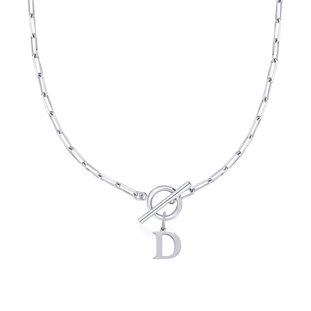 Circle Lock Clasp Necklace with Paperclip Letter Initial
