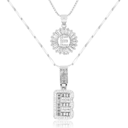 Set of 2 - 14k Gold Initial Necklaces with Diamonds