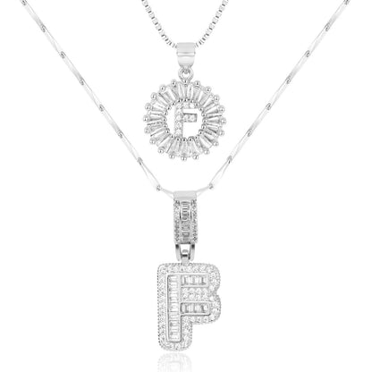 Set of 2 - 14k Gold Initial Necklaces with Diamonds