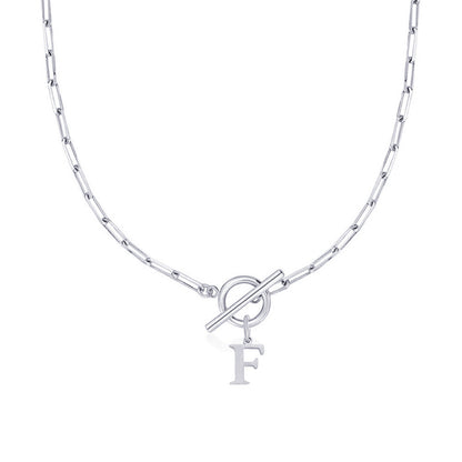 Circle Lock Clasp Necklace with Paperclip Letter Initial