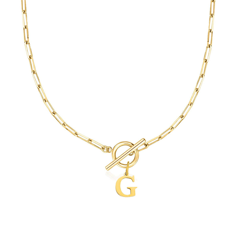 Circle Lock Clasp Necklace with Paperclip Letter Initial