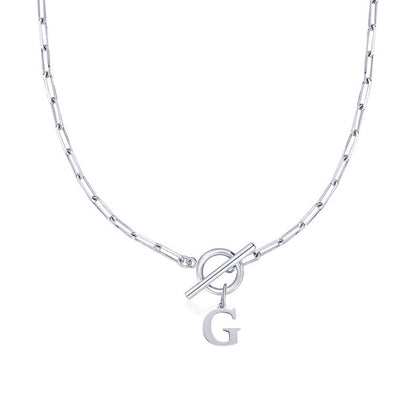 Circle Lock Clasp Necklace with Paperclip Letter Initial