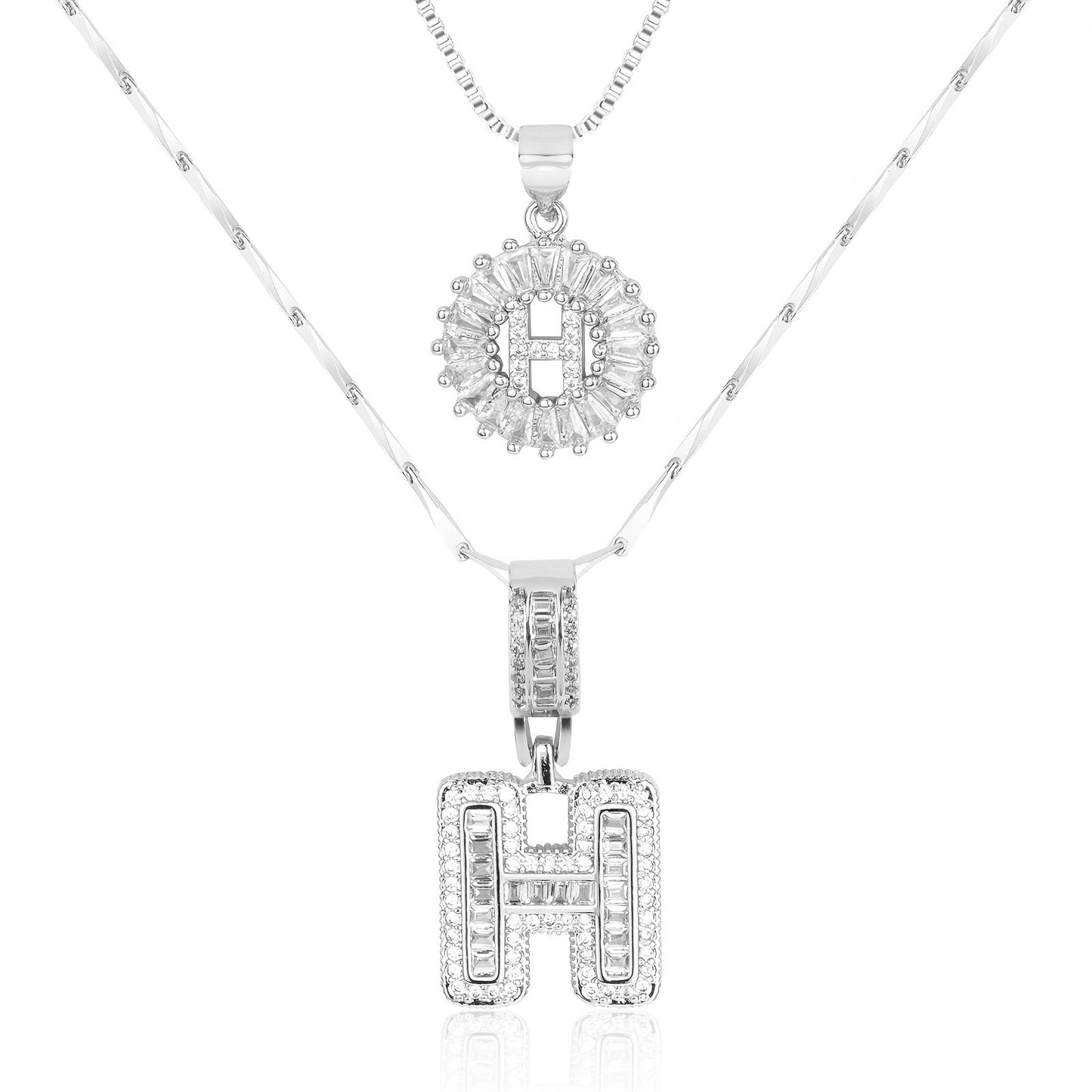 Set of 2 - 14k Gold Initial Necklaces with Diamonds