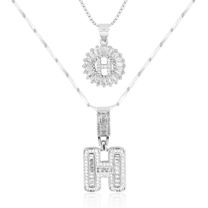 Set of 2 - 14k Gold Initial Necklaces with Diamonds