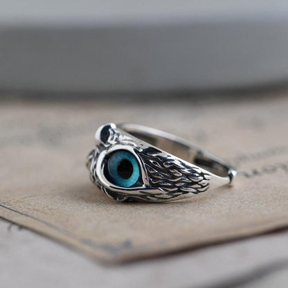 Adjustable Silver and Opal Owl of Good Fortune Ring
