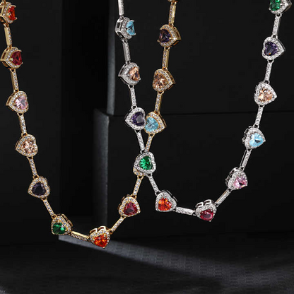 Colorful Heart-Shaped Necklace and Bracelet Set - 2 Pieces