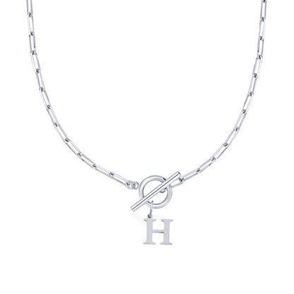 Circle Lock Clasp Necklace with Paperclip Letter Initial