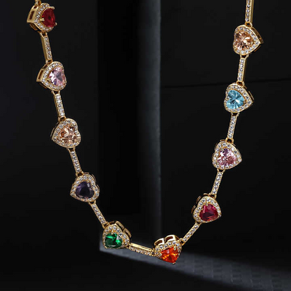 Colorful Heart-Shaped Necklace and Bracelet Set - 2 Pieces