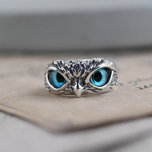 Adjustable Silver and Opal Owl of Good Fortune Ring