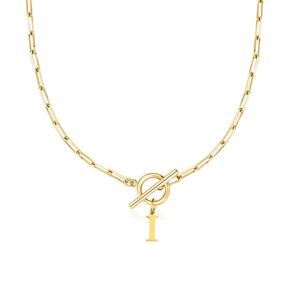 Circle Lock Clasp Necklace with Paperclip Letter Initial