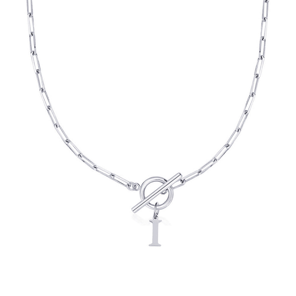 Circle Lock Clasp Necklace with Paperclip Letter Initial