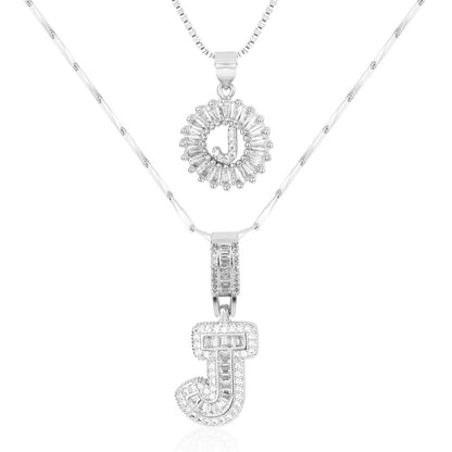 Set of 2 - 14k Gold Initial Necklaces with Diamonds