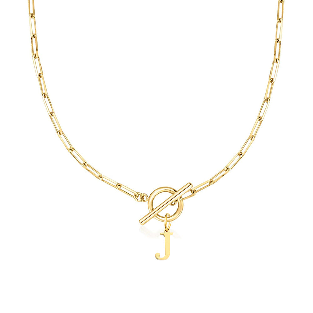 Circle Lock Clasp Necklace with Paperclip Letter Initial