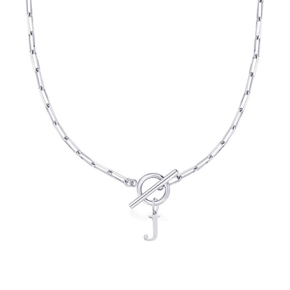 Circle Lock Clasp Necklace with Paperclip Letter Initial