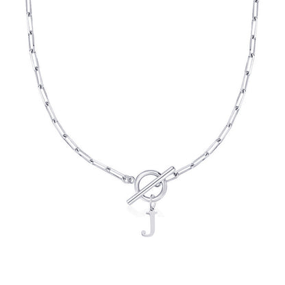 Circle Lock Clasp Necklace with Paperclip Letter Initial