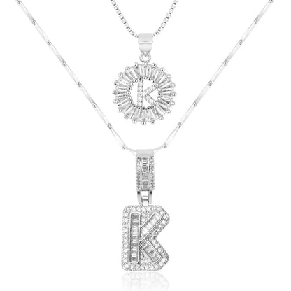 Set of 2 - 14k Gold Initial Necklaces with Diamonds