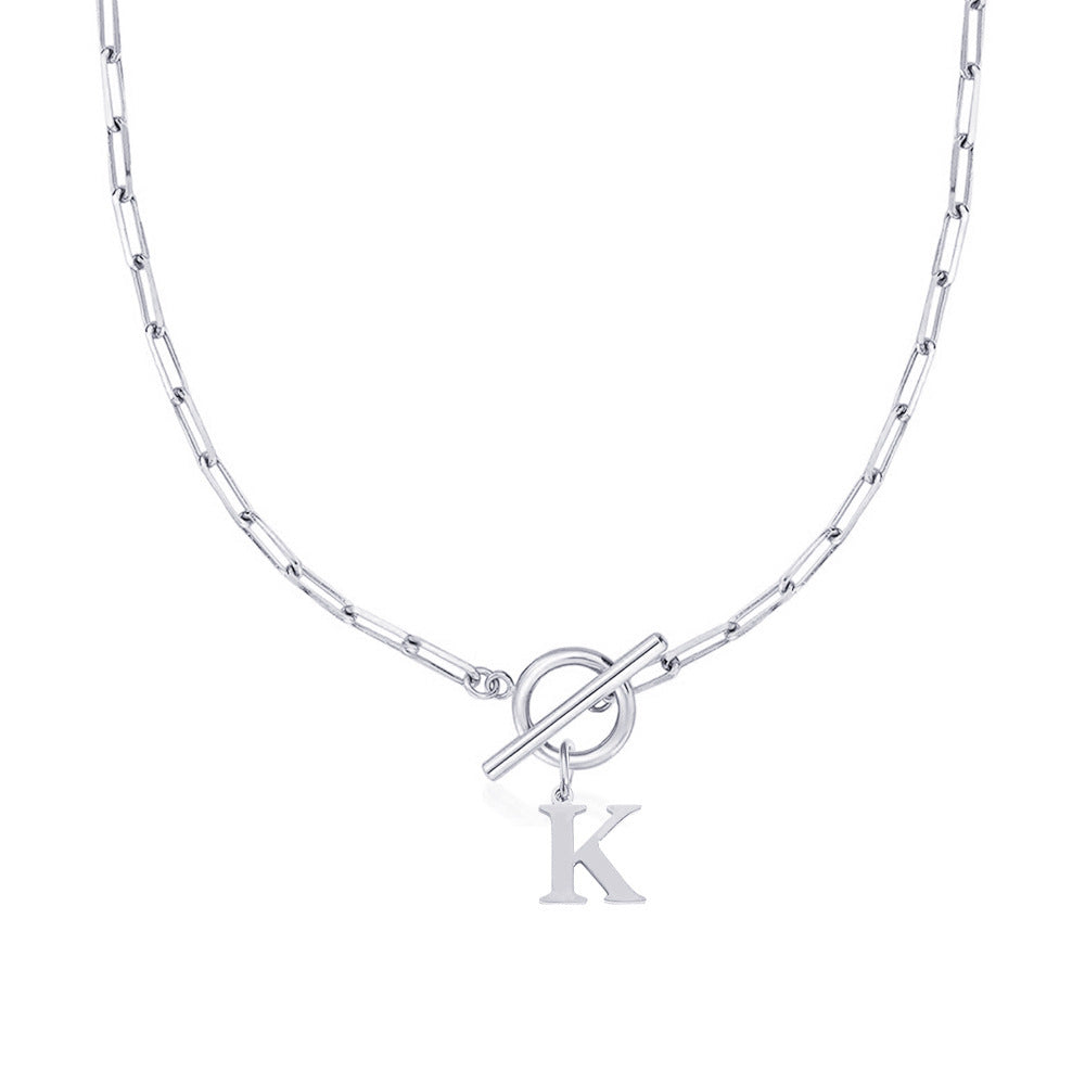 Circle Lock Clasp Necklace with Paperclip Letter Initial