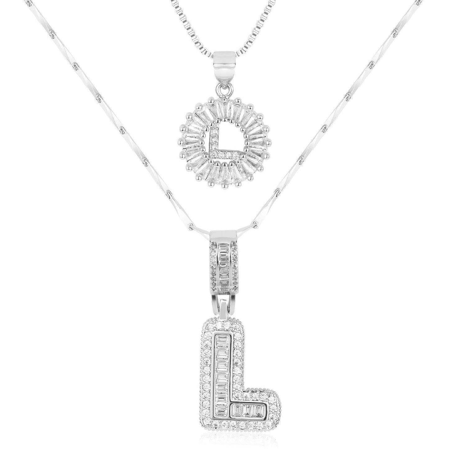 Set of 2 - 14k Gold Initial Necklaces with Diamonds