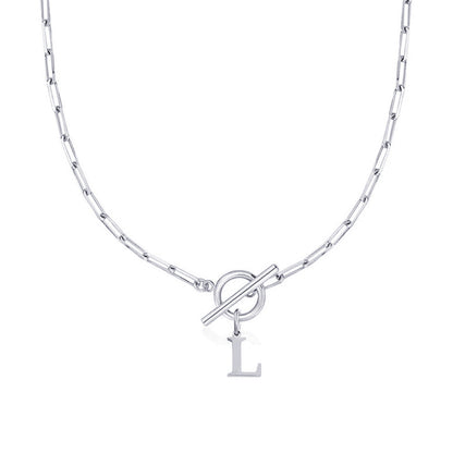 Circle Lock Clasp Necklace with Paperclip Letter Initial