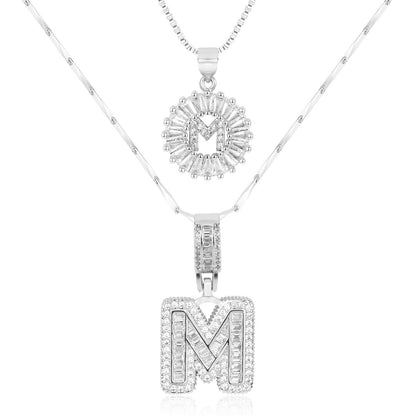 Set of 2 - 14k Gold Initial Necklaces with Diamonds