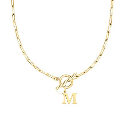 Circle Lock Clasp Necklace with Paperclip Letter Initial