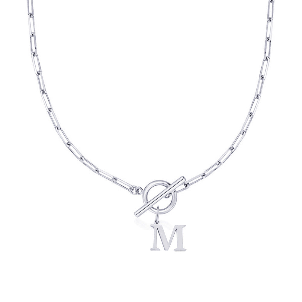 Circle Lock Clasp Necklace with Paperclip Letter Initial