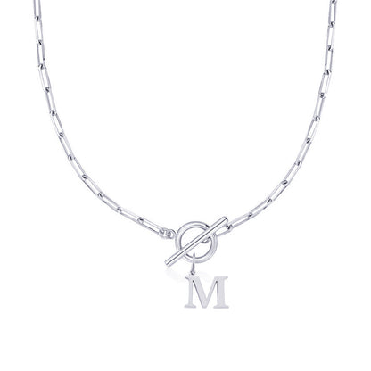Circle Lock Clasp Necklace with Paperclip Letter Initial