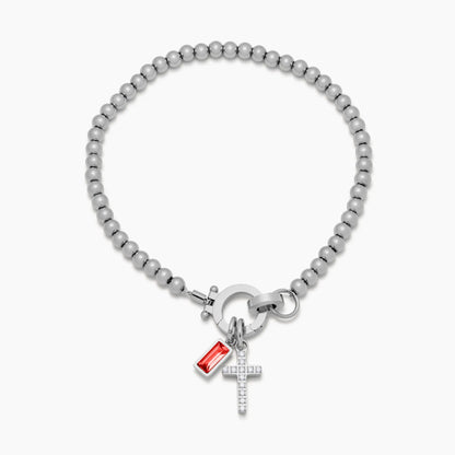 Beaded Birthstone Cross Charm Bracelet
