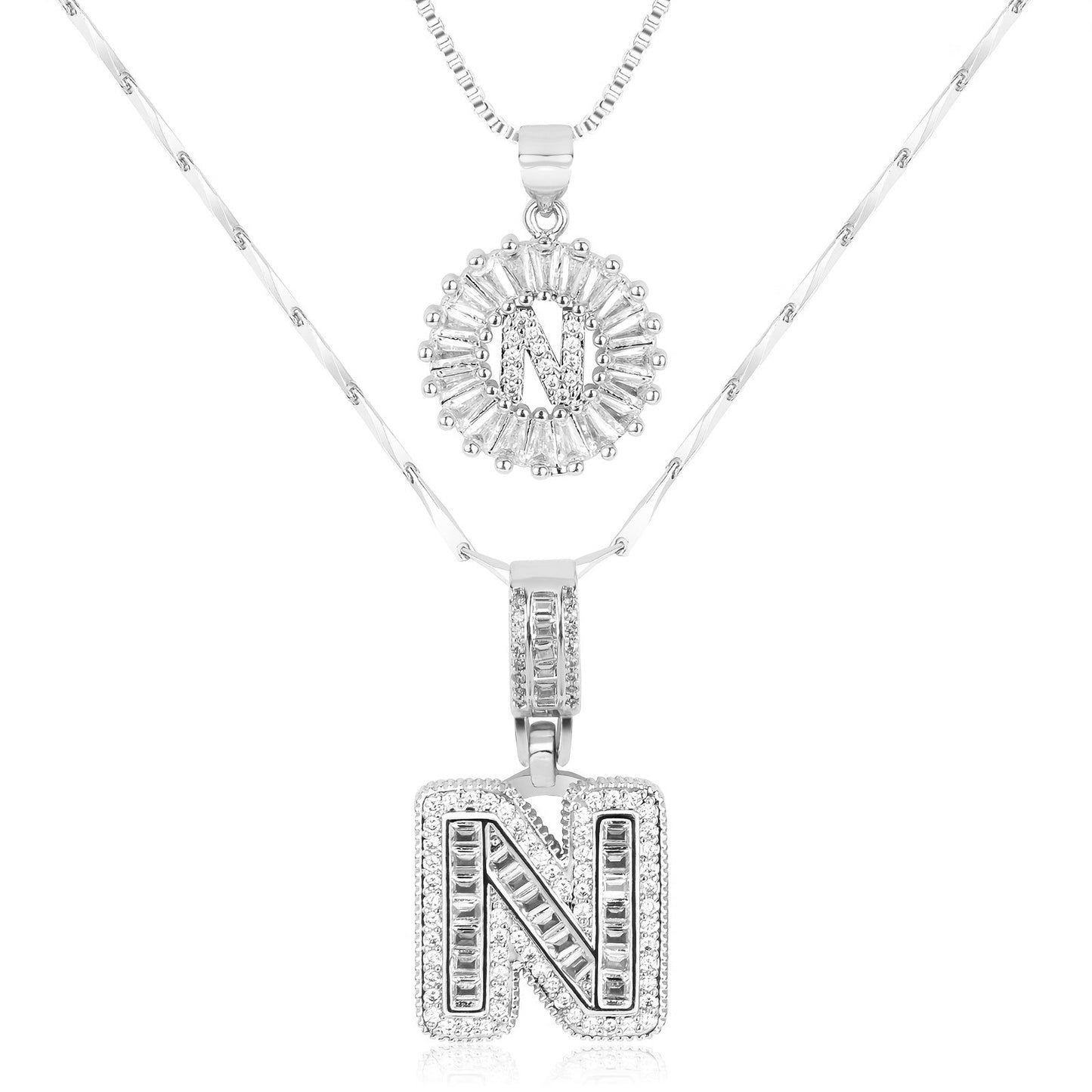 Set of 2 - 14k Gold Initial Necklaces with Diamonds