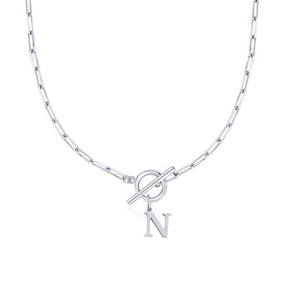 Circle Lock Clasp Necklace with Paperclip Letter Initial