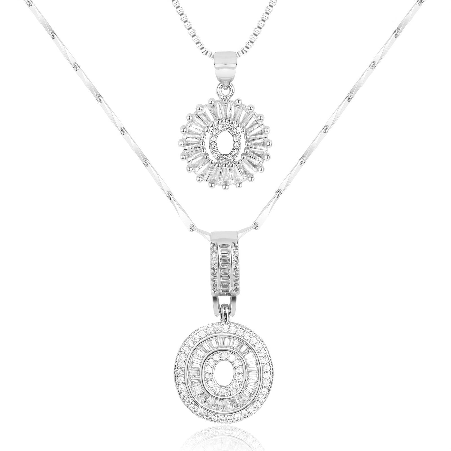 Set of 2 - 14k Gold Initial Necklaces with Diamonds