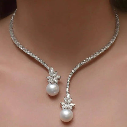 ELEGANT SHINY NECKLACE WITH PEARLS MADE OF STERLING SILVER