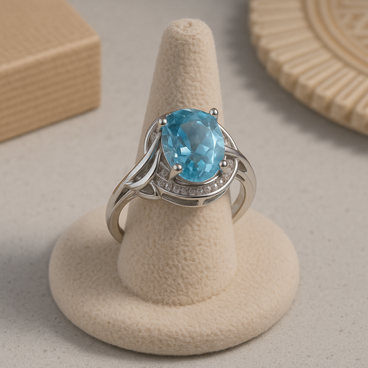 Blue Crystal Silver Ring