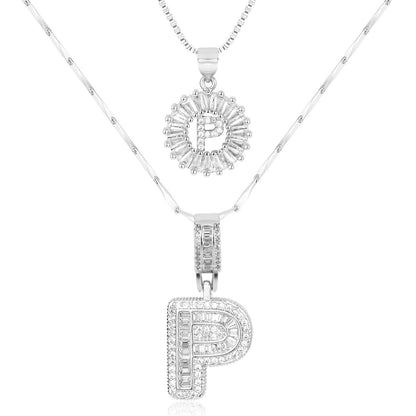 Set of 2 - 14k Gold Initial Necklaces with Diamonds