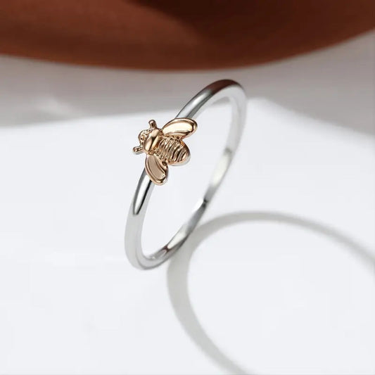 Silver Ring with Gold Bee Design