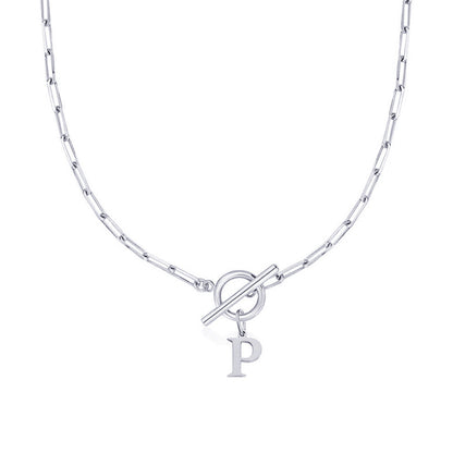 Circle Lock Clasp Necklace with Paperclip Letter Initial