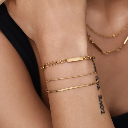 Personalized Name and Date Engraved Paperclip Bracelet