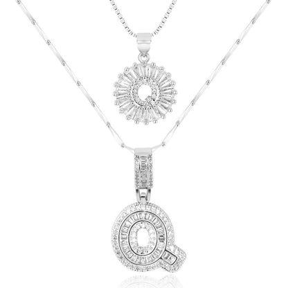 Set of 2 - 14k Gold Initial Necklaces with Diamonds