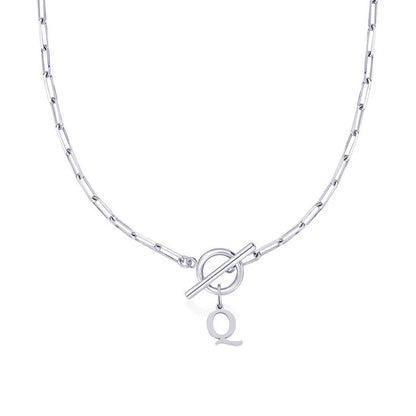 Circle Lock Clasp Necklace with Paperclip Letter Initial