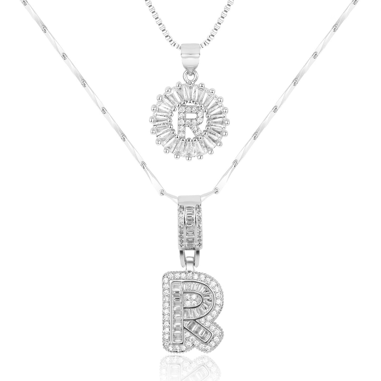 Set of 2 - 14k Gold Initial Necklaces with Diamonds