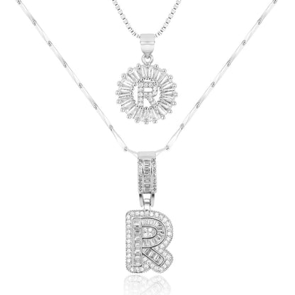 Set of 2 - 14k Gold Initial Necklaces with Diamonds