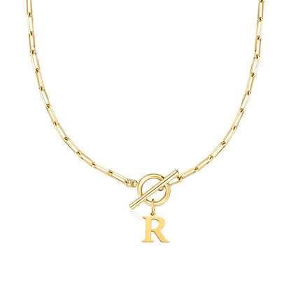 Circle Lock Clasp Necklace with Paperclip Letter Initial