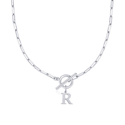 Circle Lock Clasp Necklace with Paperclip Letter Initial