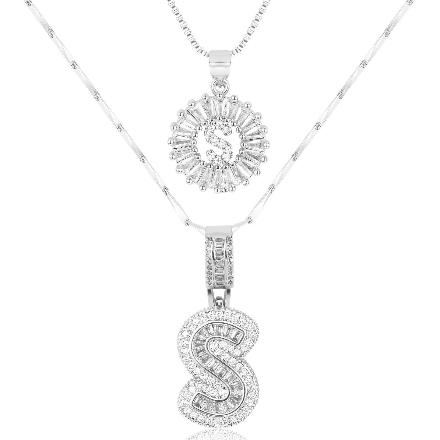 Set of 2 - 14k Gold Initial Necklaces with Diamonds