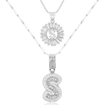 Set of 2 - 14k Gold Initial Necklaces with Diamonds