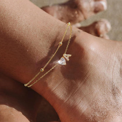 Initial Anklet with Gold Heart Charm