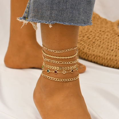 Set of 6 Layered Chain Anklets