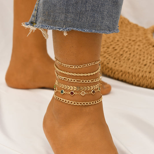 Set of 6 Layered Chain Anklets
